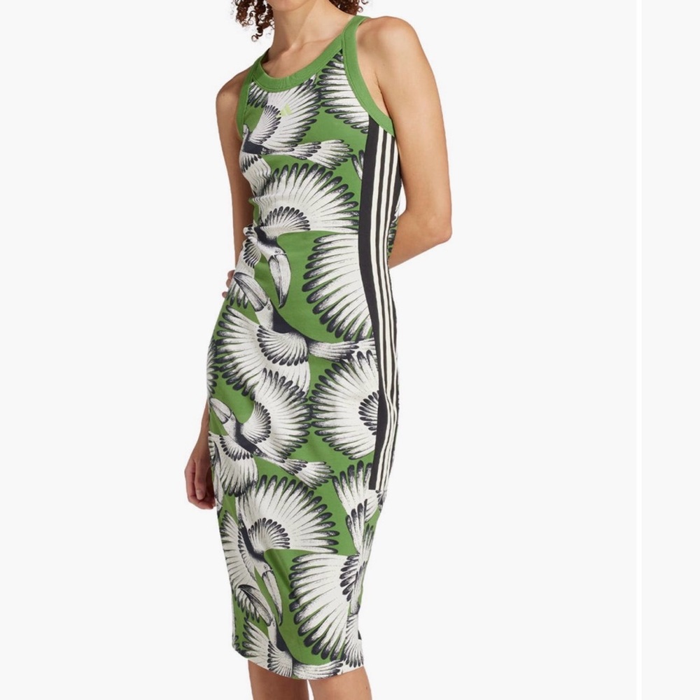 Adidas X Farm Rio Green and Black Patterned Dress